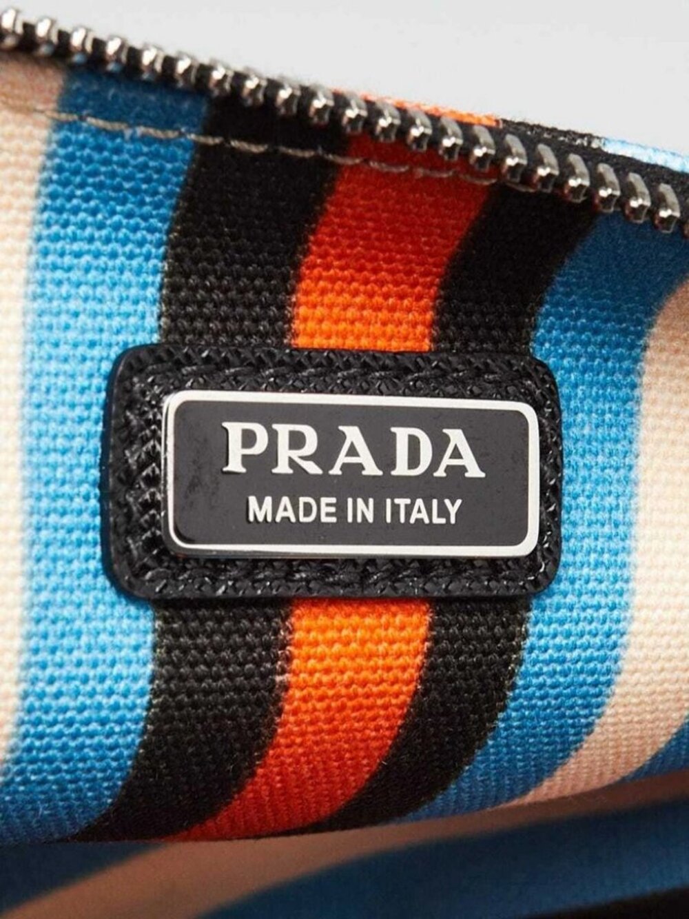 Prada Orange/Blue Striped Canvas Triangle Wristlet Clutch Bag 2NE053 - Picture 9 of 11